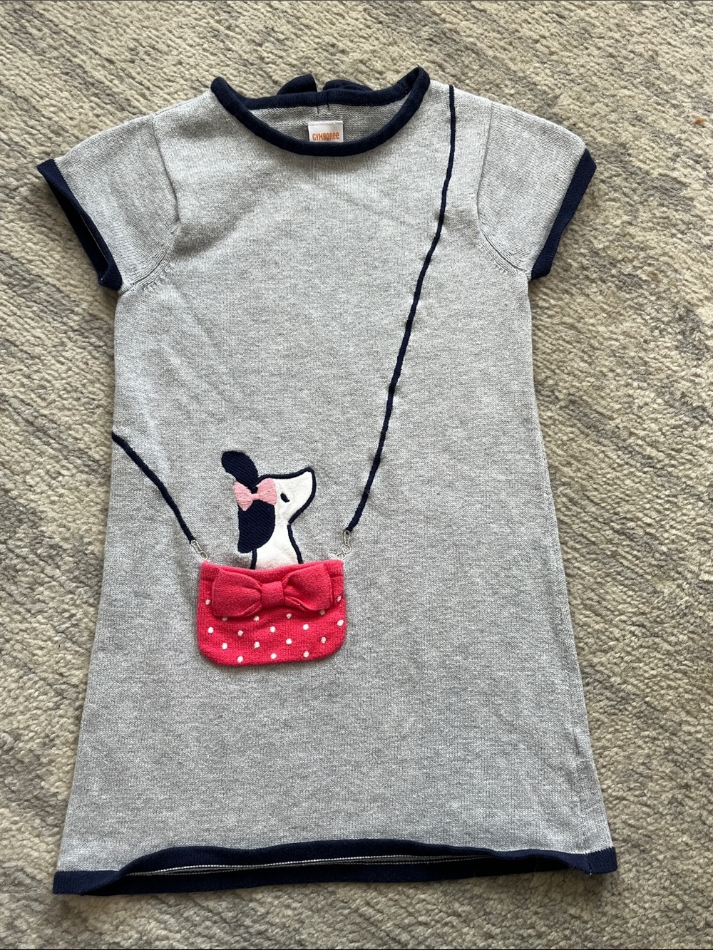 Gymboree Gray Dress with Navy Trim and Pink Accent
